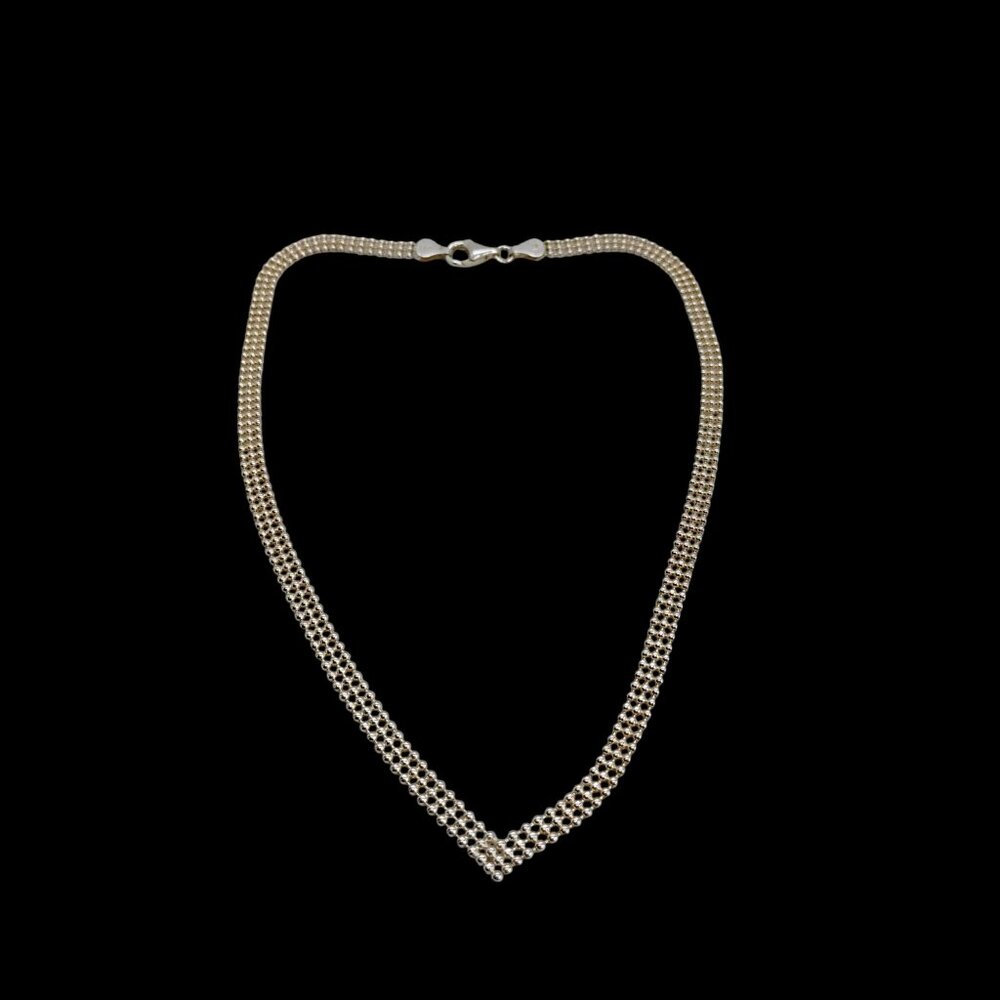 Vtg "M" Italy 925 Sterling Silver V-Neck Ball Beads Beaded Chain Necklace 16" - Picture 3 of 8